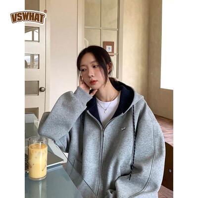 Vsw「ha t汉南街头」韩式慵懒外套连帽开衫洞卫衣QDV情侣夹克开衫