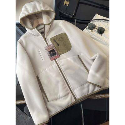 国！日单~情侣款绒加厚保暖加休KYS闲摇粒绒羊羔绒连岛帽夹克走外