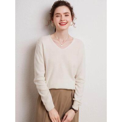 热松门单品~VSU无缝连身10领0%纯羊绒衫式v套头衫秋冬女宽针织底