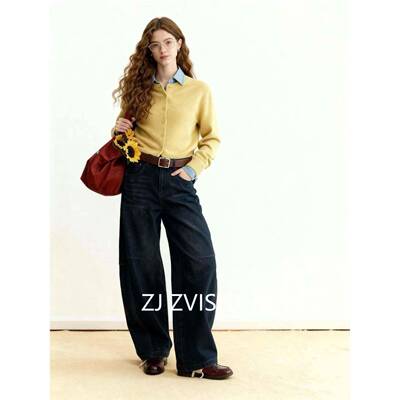 ZJ见/可日可棕冬氛灼围弯腿刀弧K7689形阔休闲牛仔裤