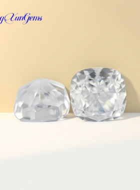 肥方垫形冰花切锆石 白色透明合成人工宝石高碳钻戒面裸石