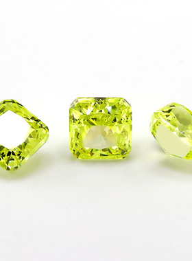 正方倒角冰花切果绿色锆石 梧州人造宝石CZ爆闪9A高碳钻裸石