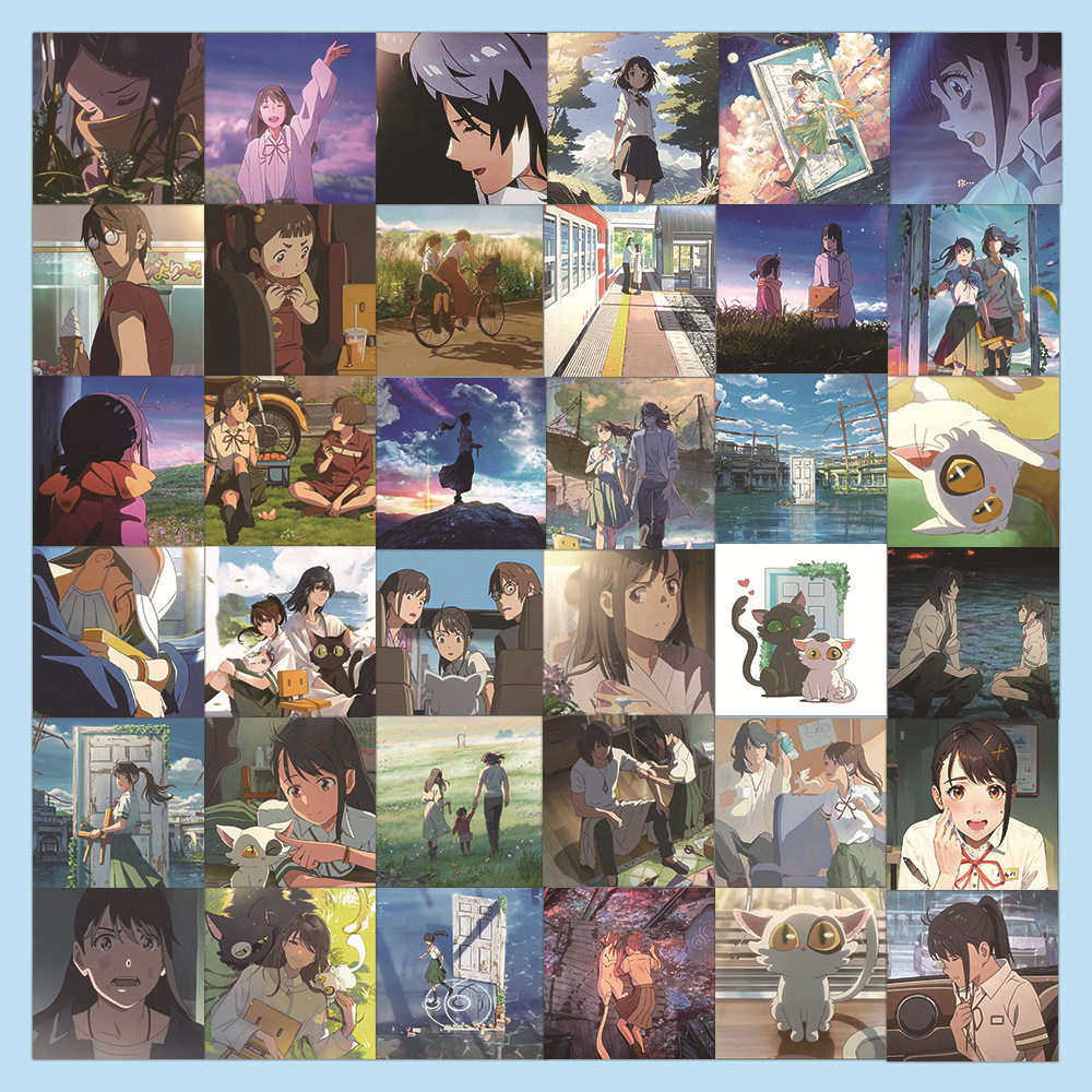 63张日系动漫铃芽之旅贴纸行李箱电脑笔记本手机装饰贴画防水素材