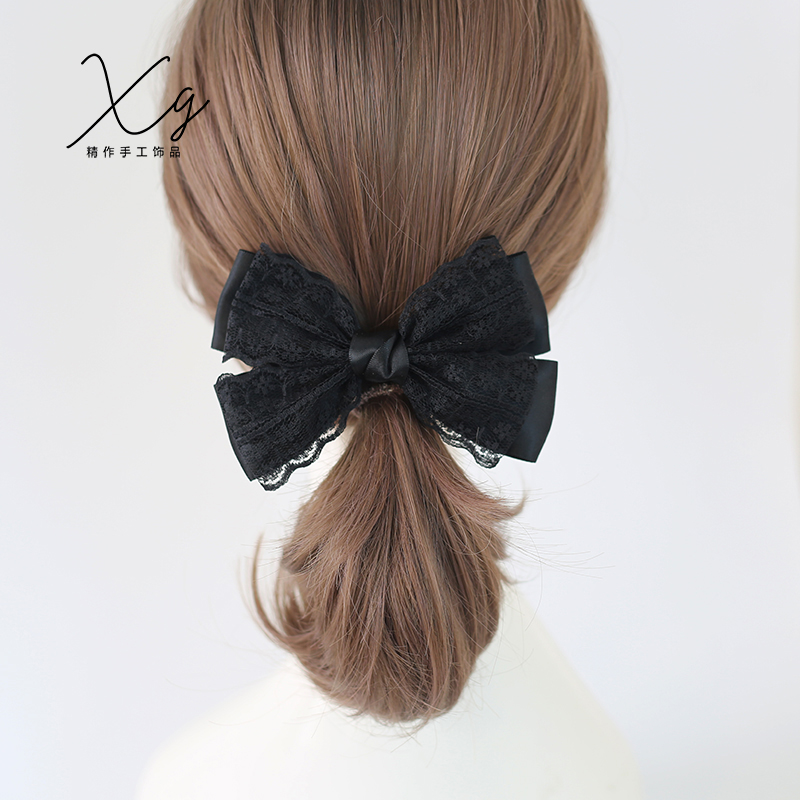 韩国黑色蕾丝甜美风头饰马尾夹