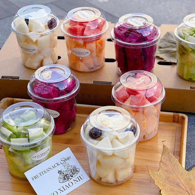 带盖一次性水果捞冰粉圆碗郊游露营野餐用打包盒摆摊外卖果切杯子