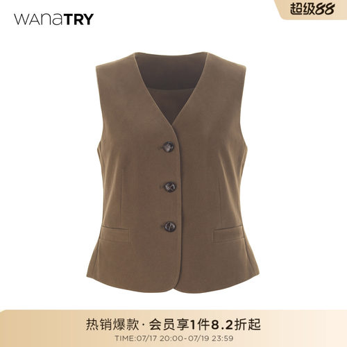 wanatry咖色仿麂皮质感马甲
