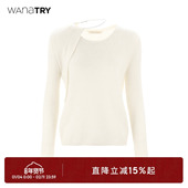 try不对称披肩设计白色针织衫 秋季 新款 wana 百搭简约高级女款 上衣