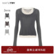 try天丝亚麻拼接假两件式 针织上衣2025秋季 新款 wana 简约针织衫 女
