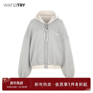 上衣 新款 wana try双面穿重磅廓形灰色连帽卫衣正反两穿2025秋季