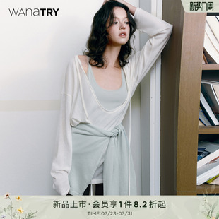 简约休闲宽松女装 wana 新款 正反两穿针织上衣春季 try天丝亚麻长袖