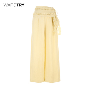 透气宽松显瘦时髦长裤 wana 新品 含腰封夏季 女 try苎麻设计感阔腿裤