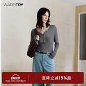 女款 wana 上衣 新款 修身 try羊毛轻薄半开襟深灰色针织衫 2025秋季