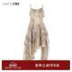 wana 吊带裙 女款 try麻棉蕾丝印花多层次杏色底连衣裙2025秋季 新款