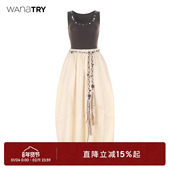 新款 wana try撞色针织拼接咖色背心连衣裙含腰带2025夏季 女长裙