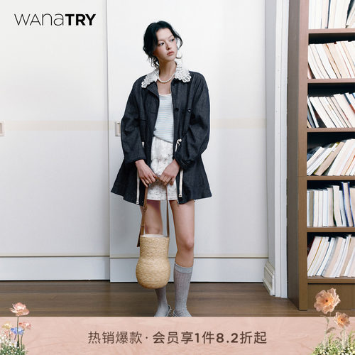 wanatry亚麻巴恩风花边领外套