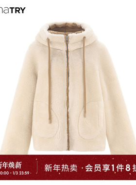 【明星同款】wana try环保皮毛一体绒外套女连帽秋冬加厚上衣外搭