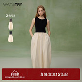 女款 wana try撞色拼接韩系背心连衣裙韩系简约度假风新款 气质长裙