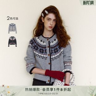 明星同款 新款 wana 秋季 时髦百搭女装 try羊毛费尔岛深灰色开衫