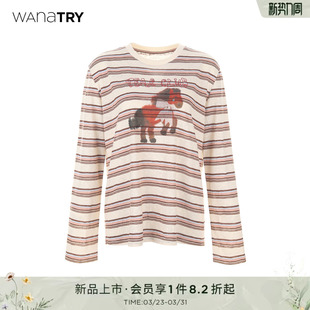 生肖宽松休闲上衣 T恤新年限定新款 wana try条纹蓝眼泪哭哭马长袖