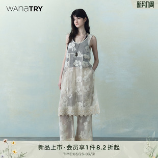 新款 wana 连衣裙春季 饰下摆无袖 温柔复古气质女裙 try编织感面料装