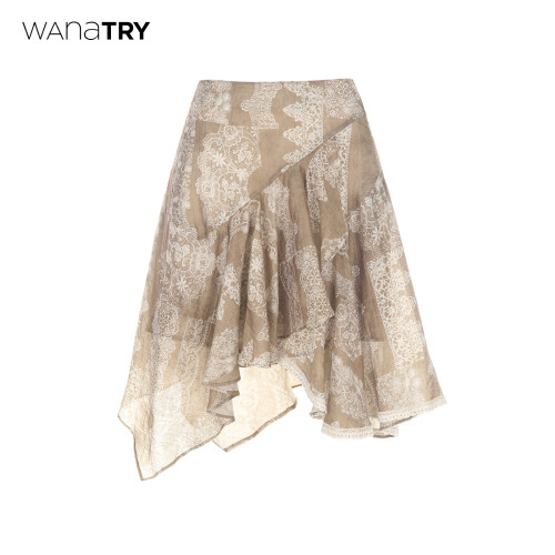 wanatry蕾丝不规则天丝亚麻半裙