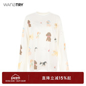 try狗狗图鉴印花白色长袖 T恤2025夏季 新款 wana 休闲可爱女款 上衣
