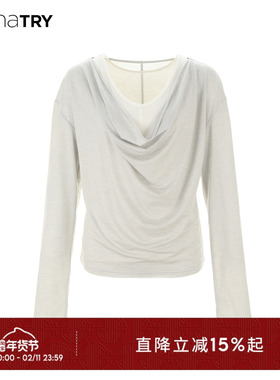 wana try天丝羊毛荡领浅灰色两件套上衣2025夏季新款简约女上装