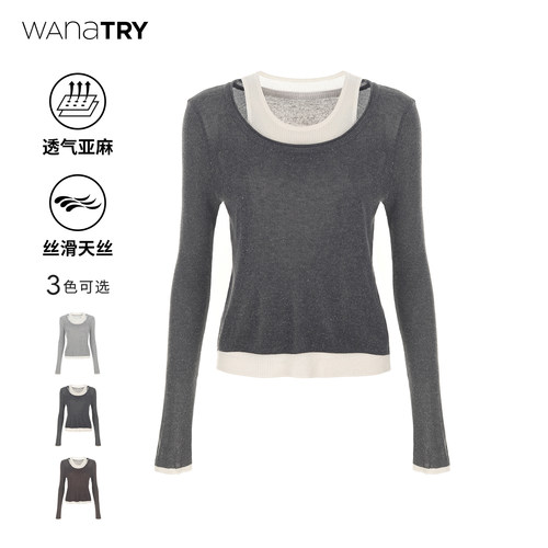 wanatry天丝亚麻假两件式针织衫