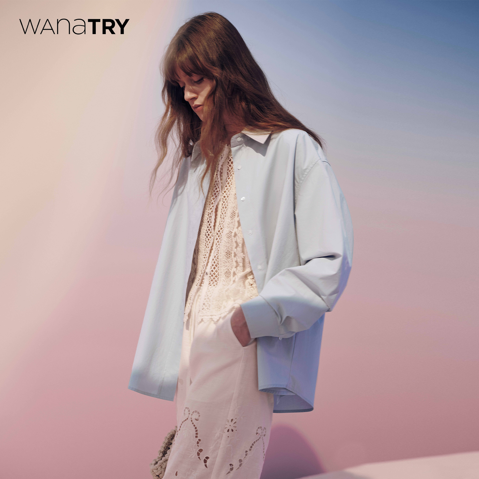 wanatry海盐蓝大廓形设计感衬衫
