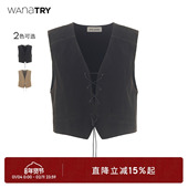 wana 上装 try麂皮感抽绳马甲2025早春新品 外穿复古休闲简约女款