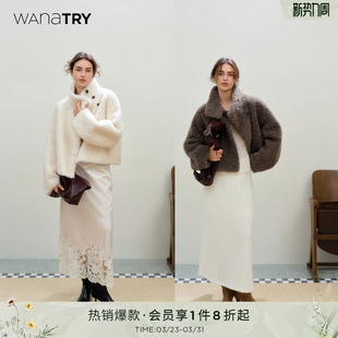 女装 wana 新款 外套冬季 上衣外搭 try100%绵羊毛复合皮毛一体短款