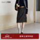 wana 半裙 温柔优雅女款 try钉珠亮片黑色直筒半身裙2025秋季 新款