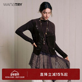 wana 气质复古女装 try拼接花边咖色时髦百搭T恤裙2025冬季 新款
