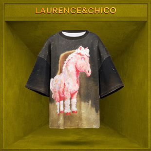 LC小马牧星Oversized手绘T恤，渐变绿