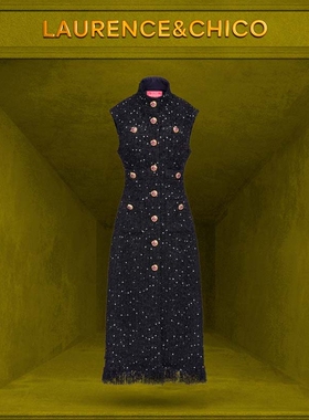 灵蛇扣粗花呢修身长马甲，黑色D5AX10112022