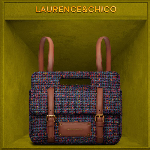 LC粗花呢拼皮双肩包