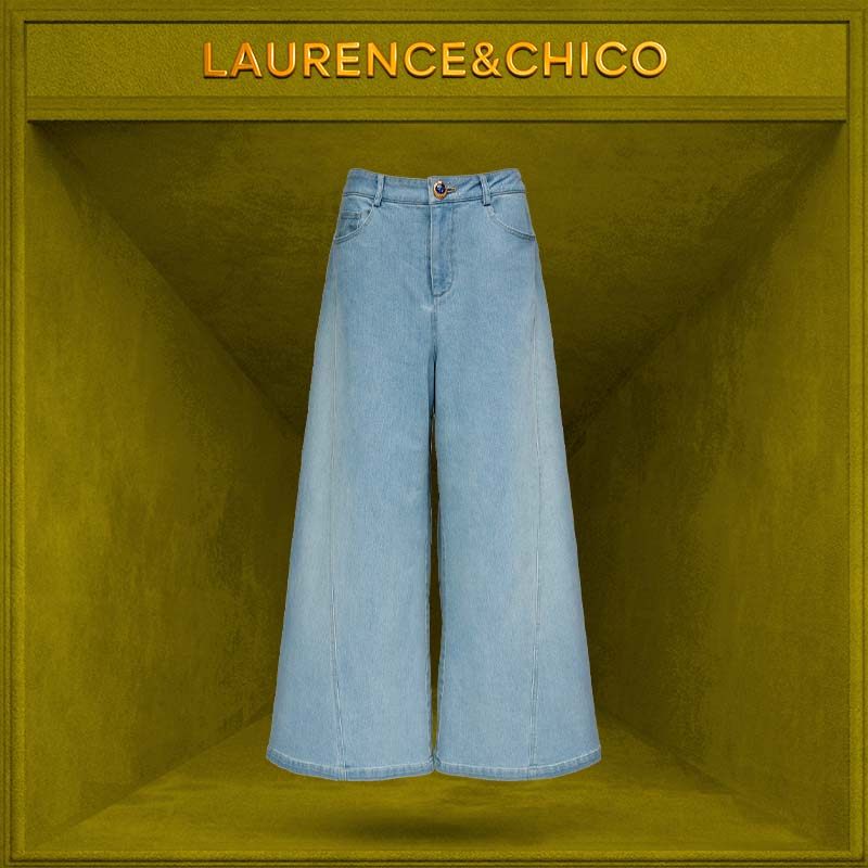 LC灵蛇扣水洗牛仔低腰阔腿裤，瓦松绿