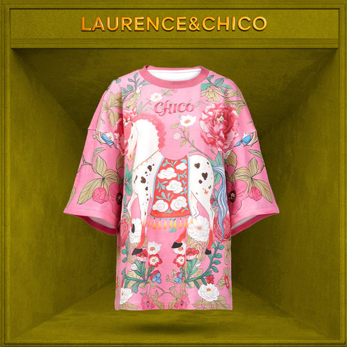 LC小马游园记Oversized手绘T恤，粉色