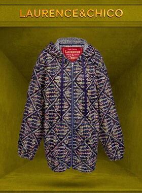 LC蛇纹粗花呢编条帽衫，蓝色D5AX10112014