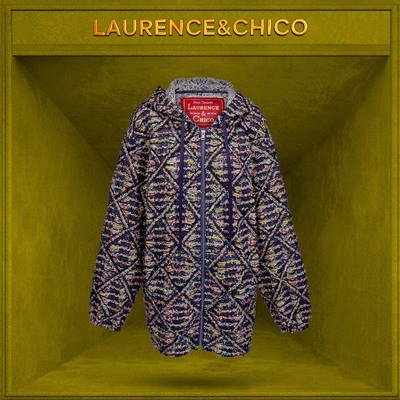 LC蛇纹粗花呢编条帽衫，蓝色D5AX10112014