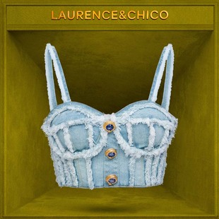 LC灵蛇扣水洗牛仔胸衣，瓦松绿