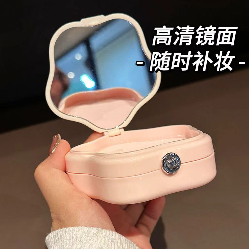便携双层粉扑收纳盒气垫专用小盒子带镜子随身化妆品粉扑防尘收纳图片