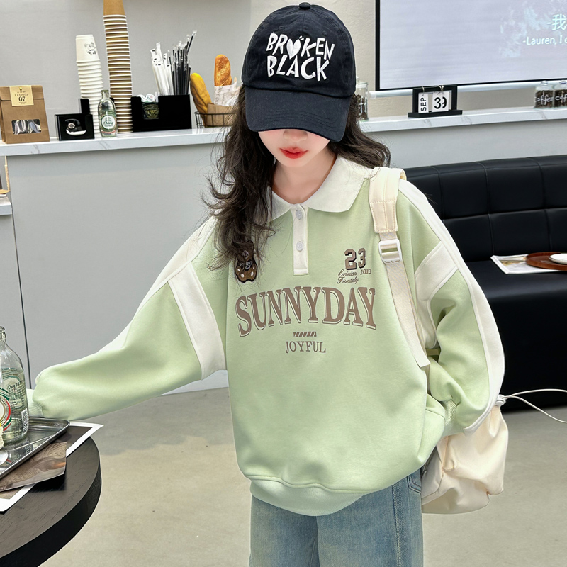 女童POLO领卫衣春秋装