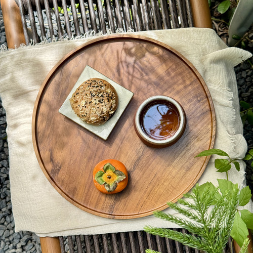 超大柚木托盘圆形实木水果盘茶盘