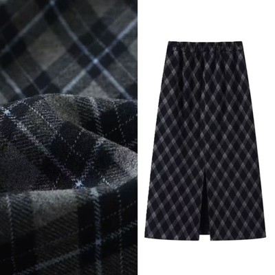 【悟空粉丝专享】格子纹毛呢半身裙女新款冬加绒加厚A字中长裙968