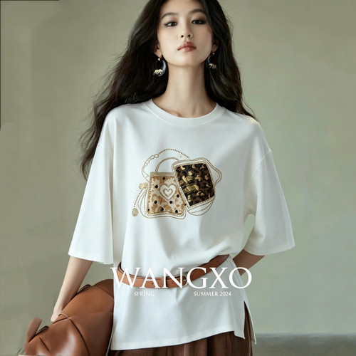 恩佳专享～新款时尚百搭圆领短袖T恤女上衣8521