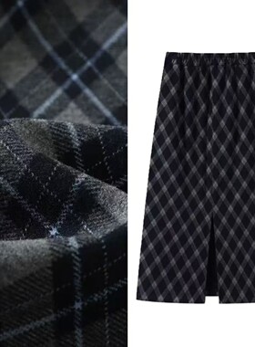 【甜馨Tia专享】格子纹毛呢半身裙女新款冬加绒加厚A字中长裙968