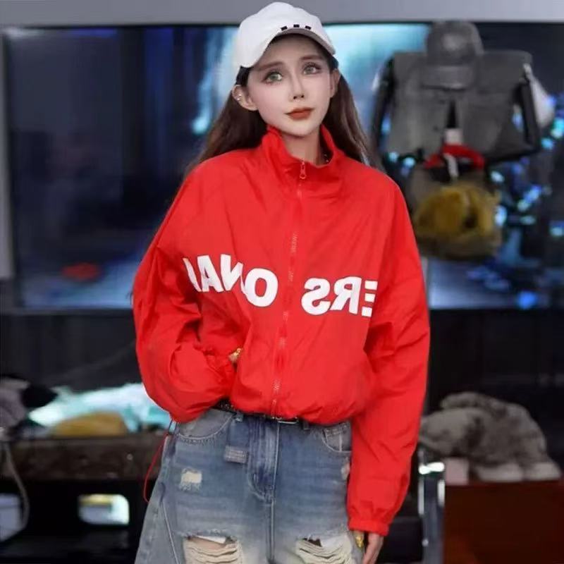 小四专享～设计感字母印花运动风立领防晒外套女63122