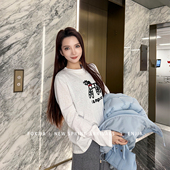 T恤26018 早春ins风刺绣笑脸白色长袖 恩佳专享