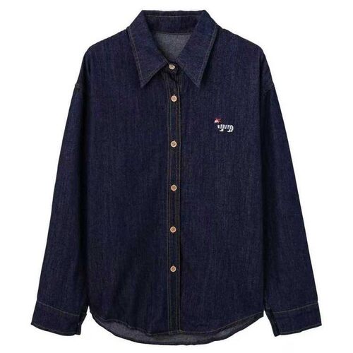 【爆米花专享】刺绣翻领长袖牛仔衬衫女2526#